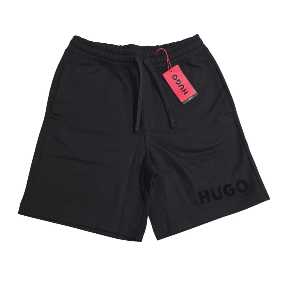 HUGO Boss Mens Dinkoe Sweat Shorts Black French Terry Tonal Logo Cotton Small